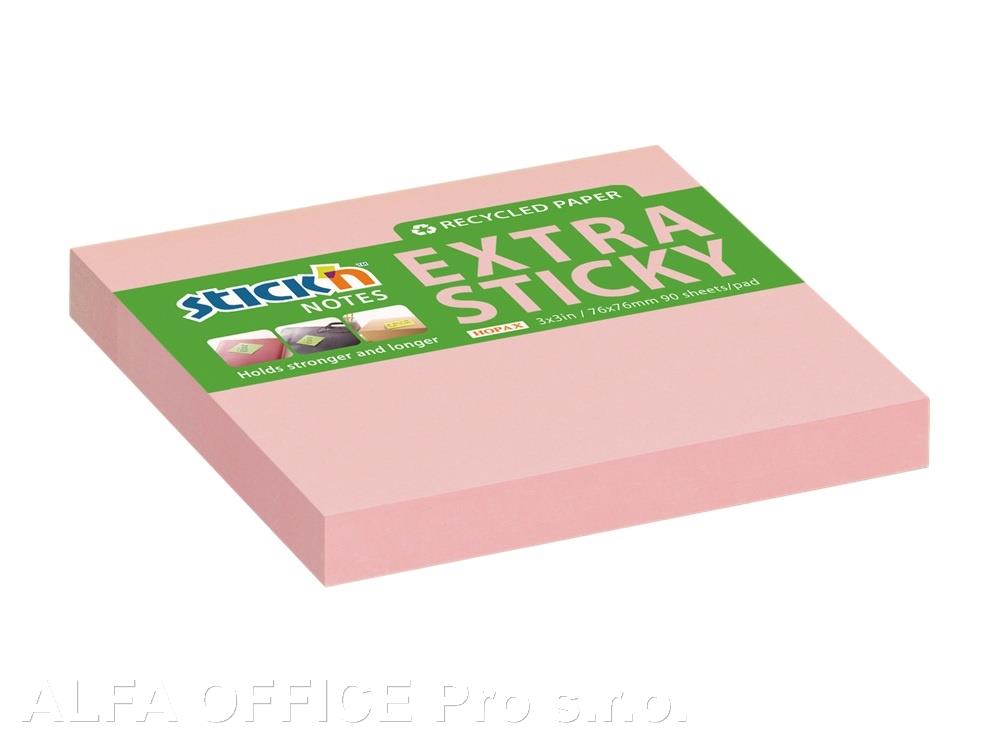 Samolepicí bločky Stick´n by Hopax Extra Sticky - 76 x 76 mm / 90 lístků / pastelově růžov