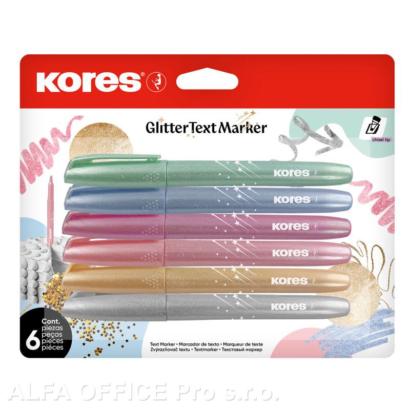 Zvýrazňovače Kores - třpytivé / 6 metalických barev
