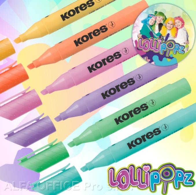 Zvýrazňovač Kores High liner PLUS PASTEL  LOLLIPOPZ - sada 6 ks