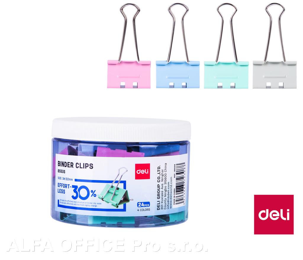 Klipy kovové pastelové DELI - 32 mm / 24 ks