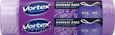 Pytle do koše Vortex stahovací - 55x80 cm / 35l / 15ks / s vůní levandule