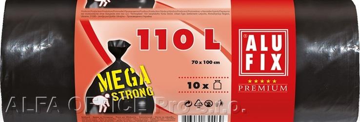 Pytle na odpad Alufix Premium Mega - 70x100cm / 110l / 74my / 10ks / černá