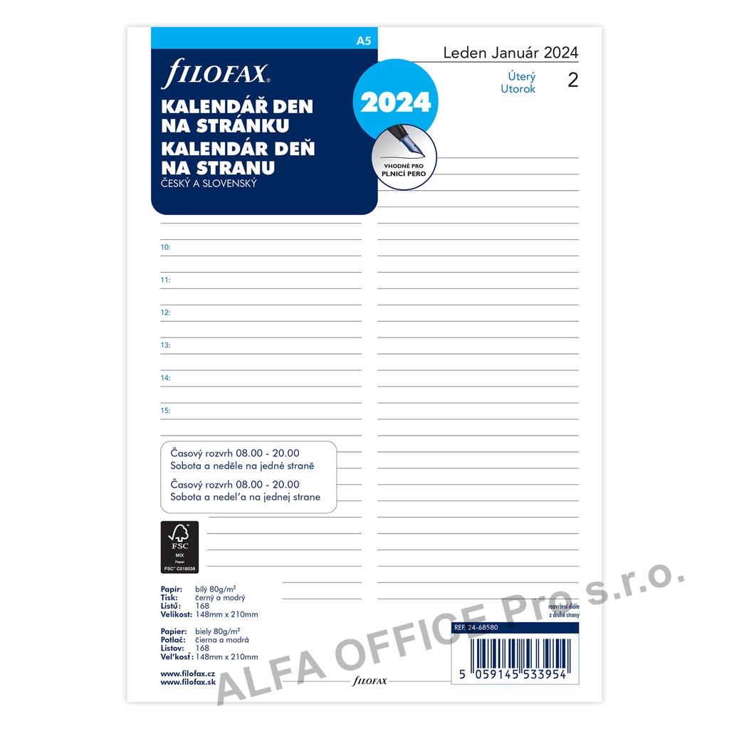 Náhradní vložka do diářů Filofax - kalendář A5 / denní