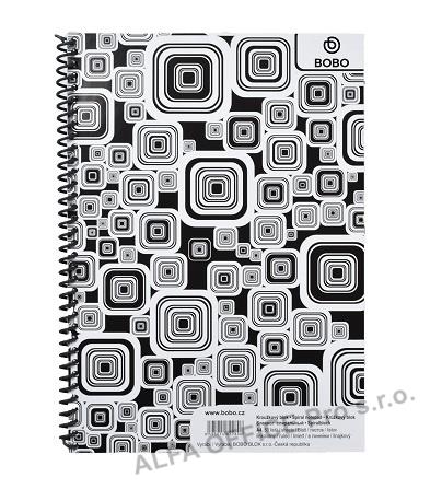 Blok BOBO Black & White s boční spirálou - A5 / linka / boční spirála