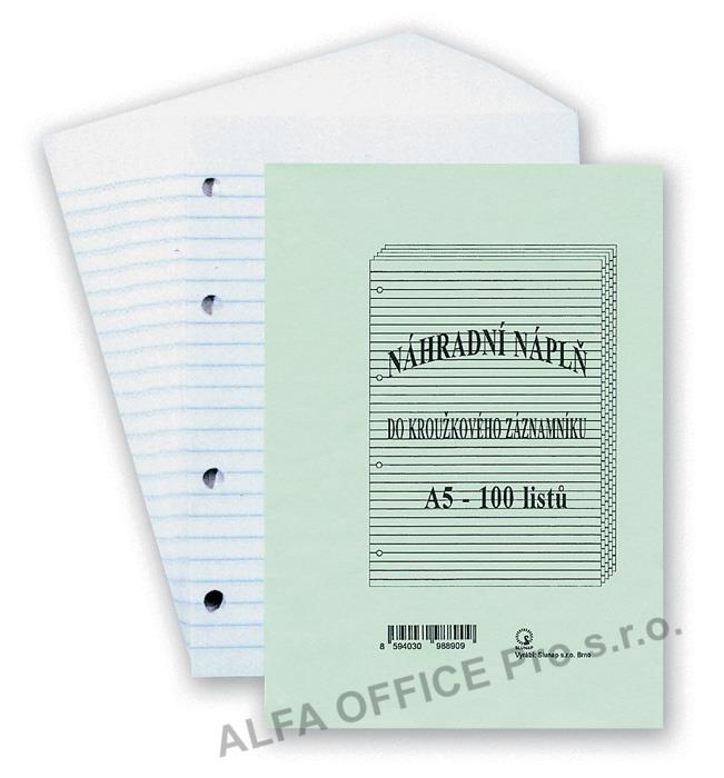 Náhradní náplně do kroužkových záznamníků - A5 / linka