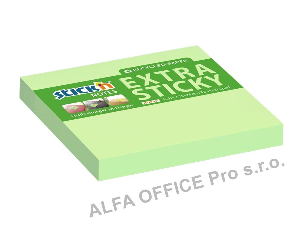 Samolepicí bločky Stick´n by Hopax Extra Sticky - 76 x 76 mm / 90 lístků / pastelově zelen