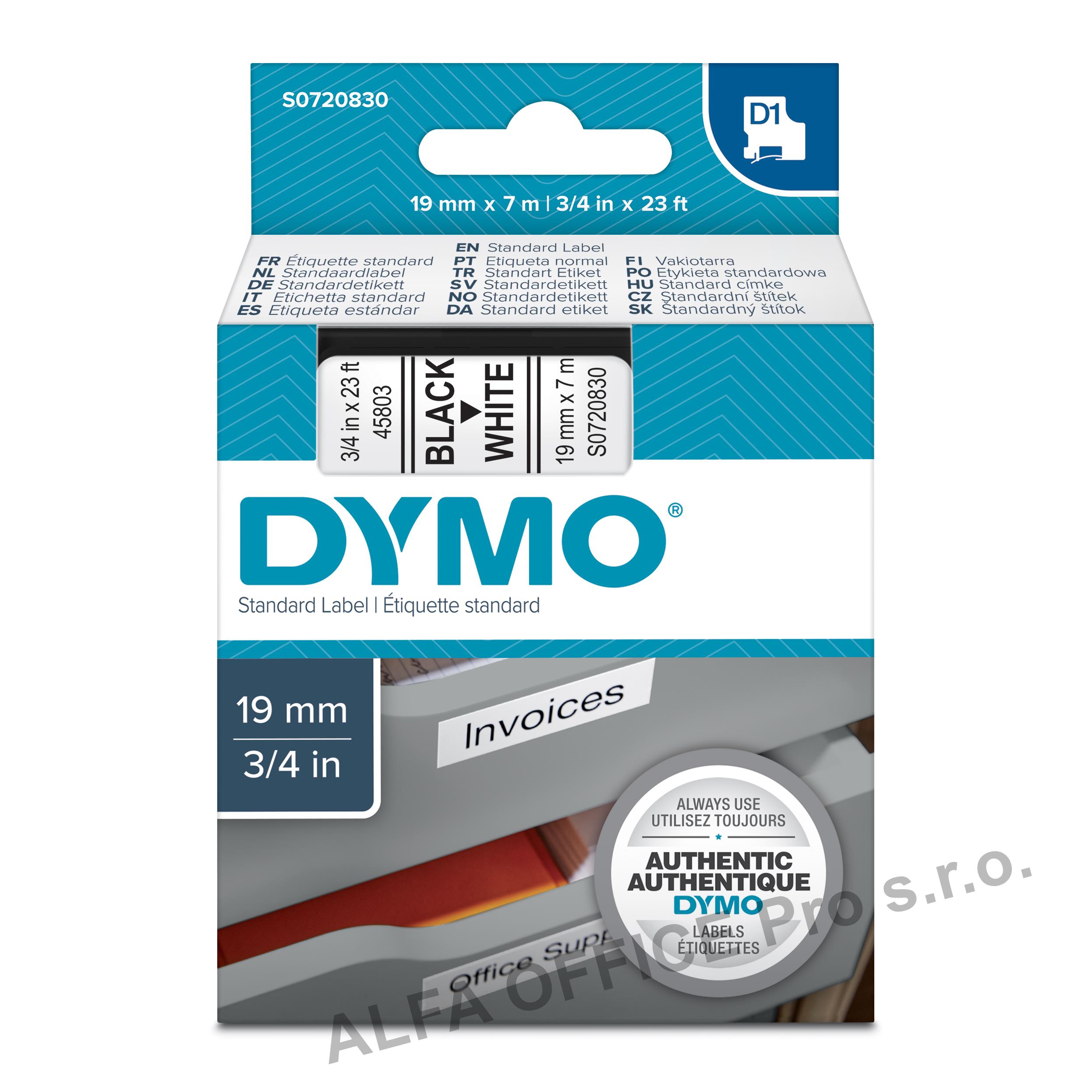 Pásky D1 standardní - 19 mm x 7 m / černý tisk / bílá páska