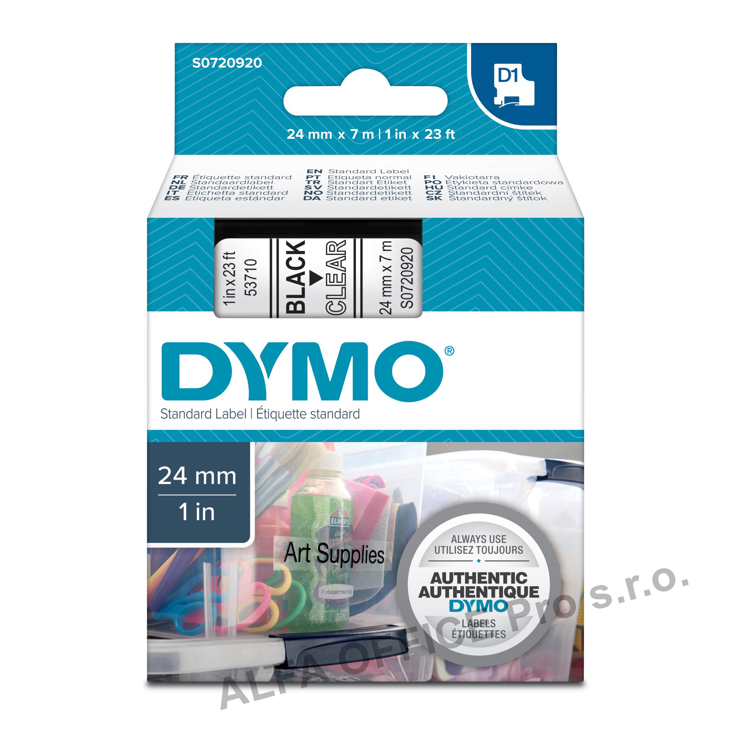Pásky D1 standardní - 24 mm x 7 m / černý tisk / čirá páska