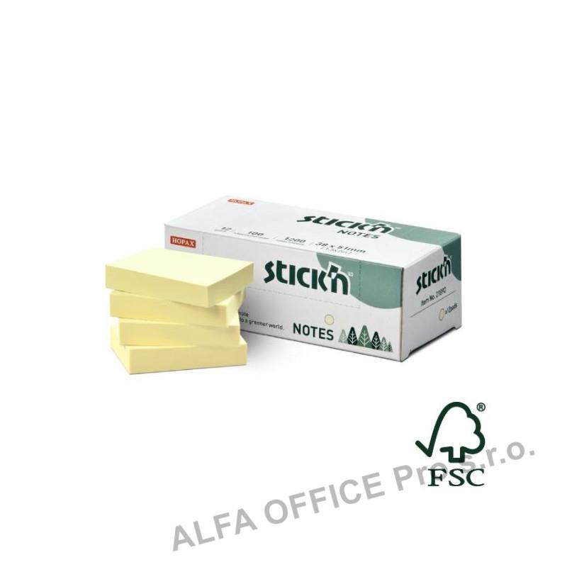 Samolepicí bločky Stick´n by Hopax FSC - 38 x 51 mm / 12 x 100 l / pastel. žlutá