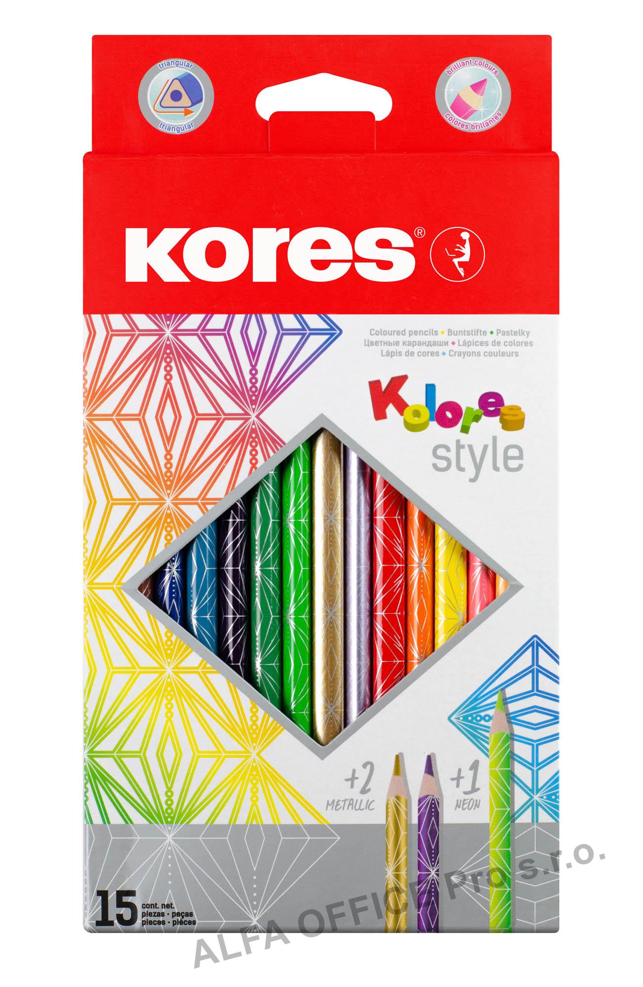 Pastelky Kores Kolores Style trojhranné / 15 barev
