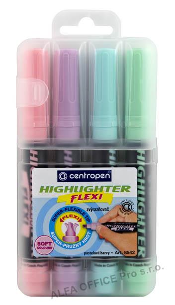 Zvýrazňovač Centropen Flexi Soft pastel 8542 / sada 4 ks