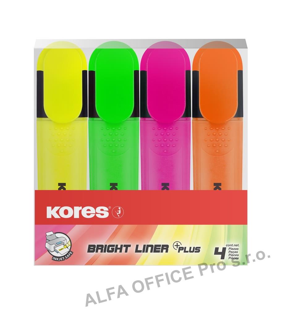 Zvýrazňovač Kores Bright Liner / sada 4 ks