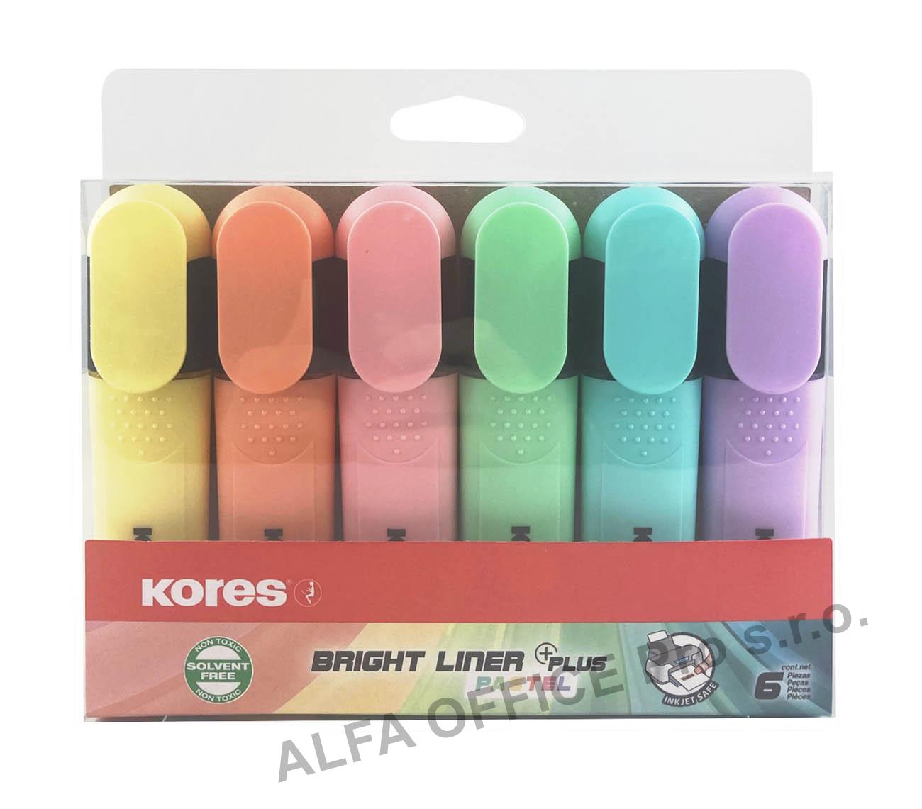 Zvýrazňovač Kores Bright Liner Pastel / sada 6 ks