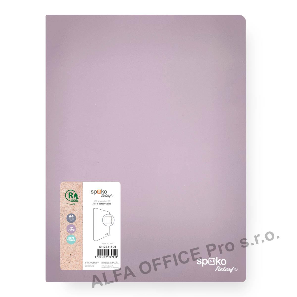 Pořadač A4 kroužkový Spoko ReLeaf Soft touch - 4-kroužek / levandulová