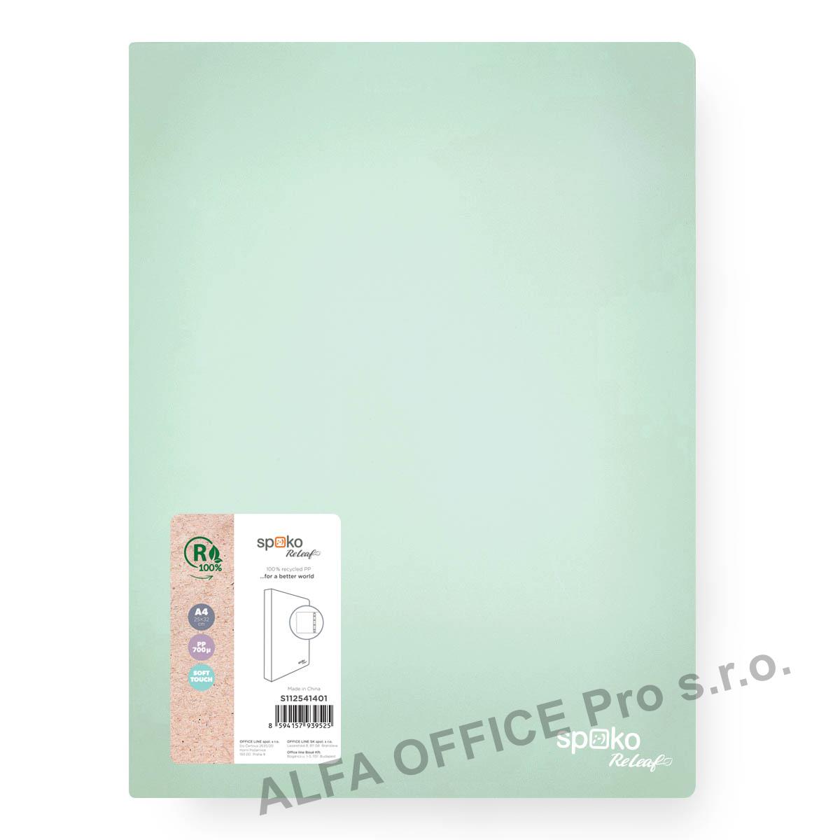 Pořadač A4 kroužkový Spoko ReLeaf Soft touch - 4-kroužek / mentolová