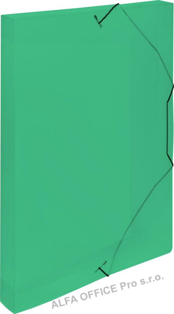 Box na spisy A4 s gumou průsvitný - hřbet 3 cm / zelená