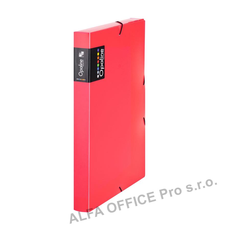 Box na spisy A4 s gumou průsvitný Opaline - hřbet 3 cm / červená