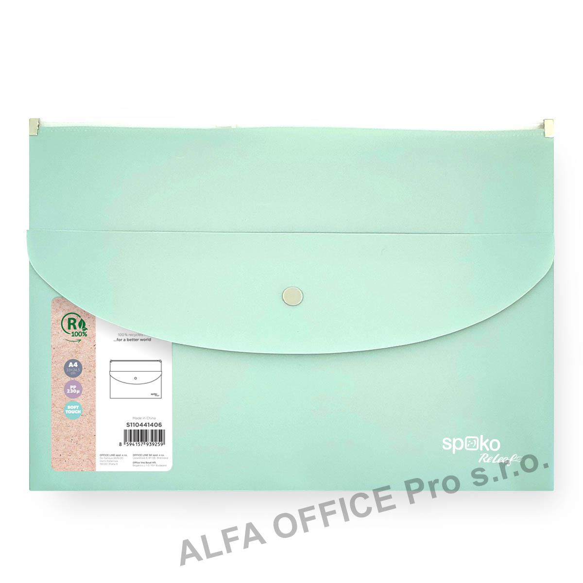 Spisové desky se zipemSpoko ReLeaf Soft touch - A4+ / mentolová