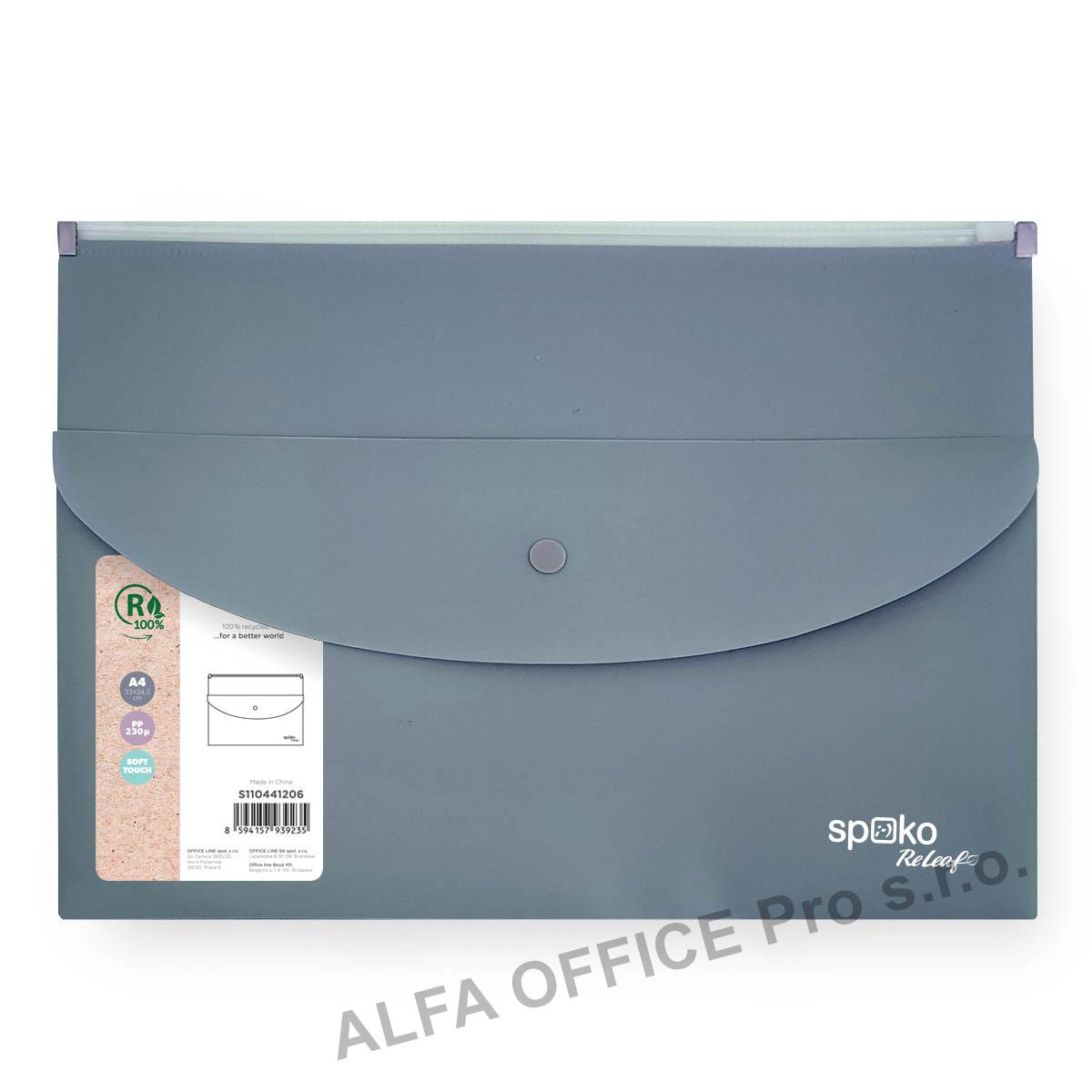 Spisové desky se zipemSpoko ReLeaf Soft touch - A4+ / šedomodrá