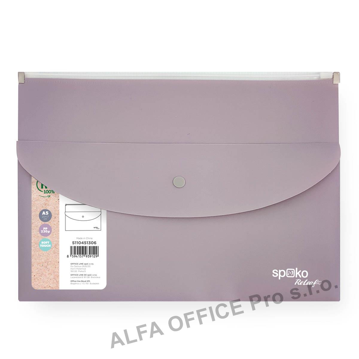 Spisové desky se zipemSpoko ReLeaf Soft touch - A5+ / levandulová