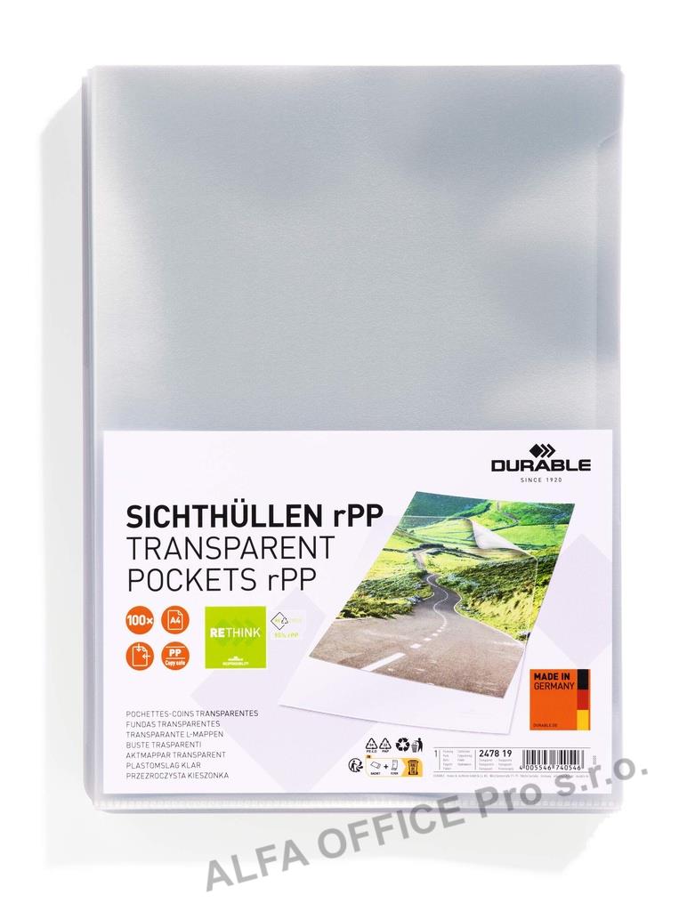 Závěsný obal A4 Durable Premium RECY - tvar L / 100 my / 100 ks