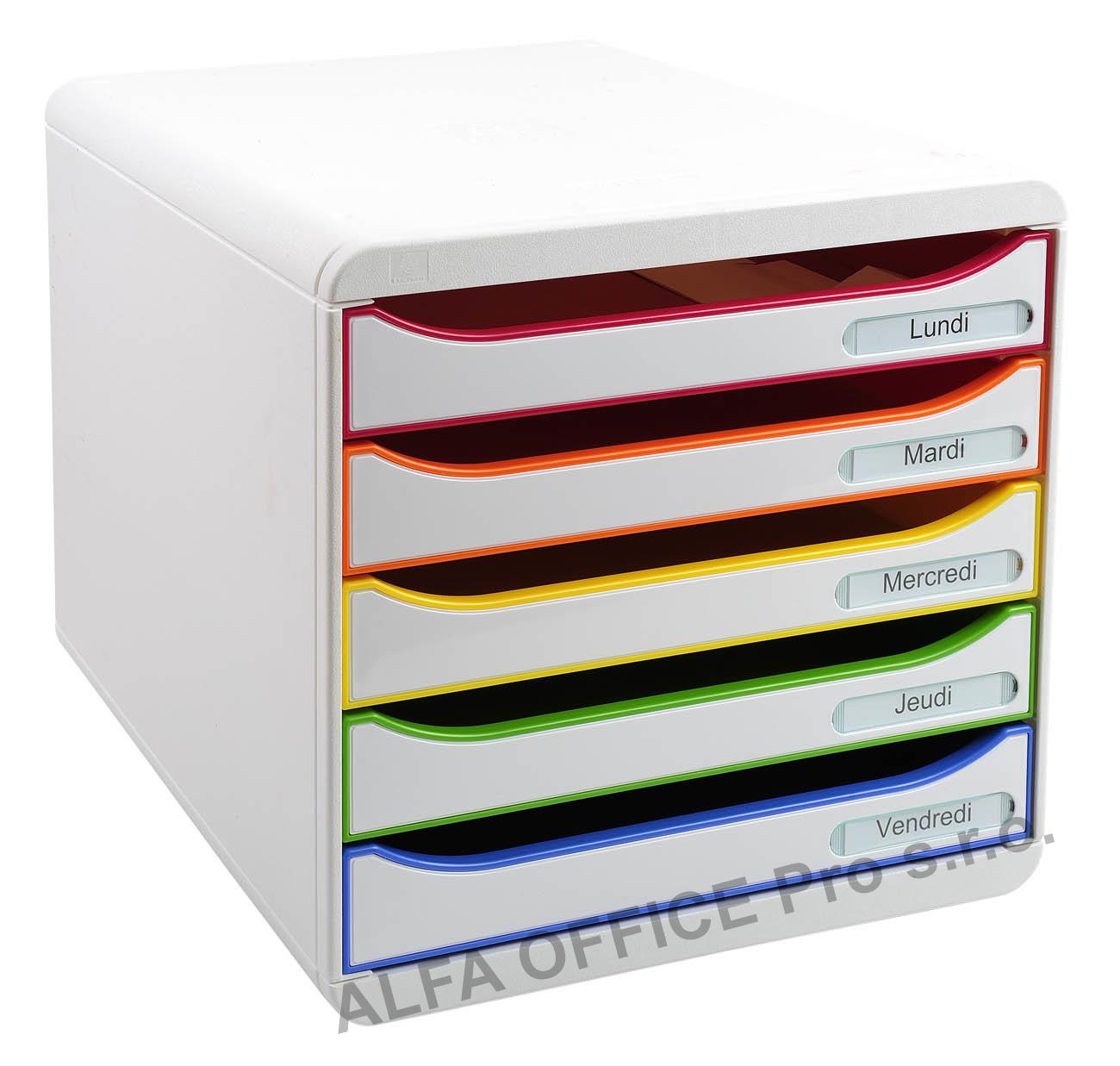 Zásuvkový box Exacompta Iderama - bílý duhový / 5 zásuvek na výšku