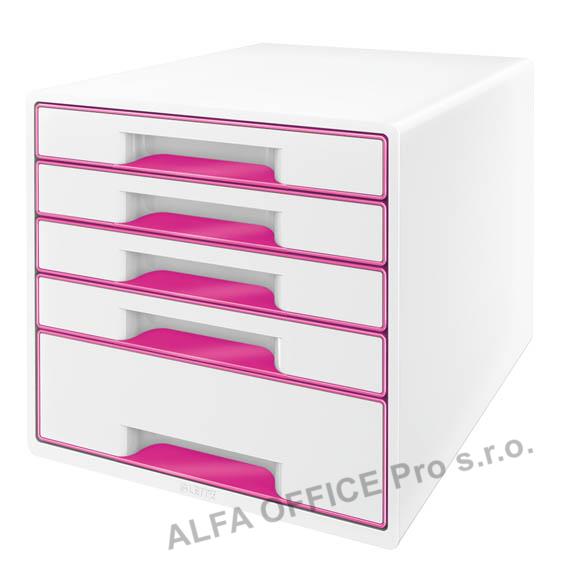 Zásuvkový box Leitz WOW - 4+1 zásuvky / růžová