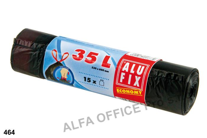 Pytle do koše Alufix Basic stahovací - 60x50cm / 35l / 15my / 15ks / černá