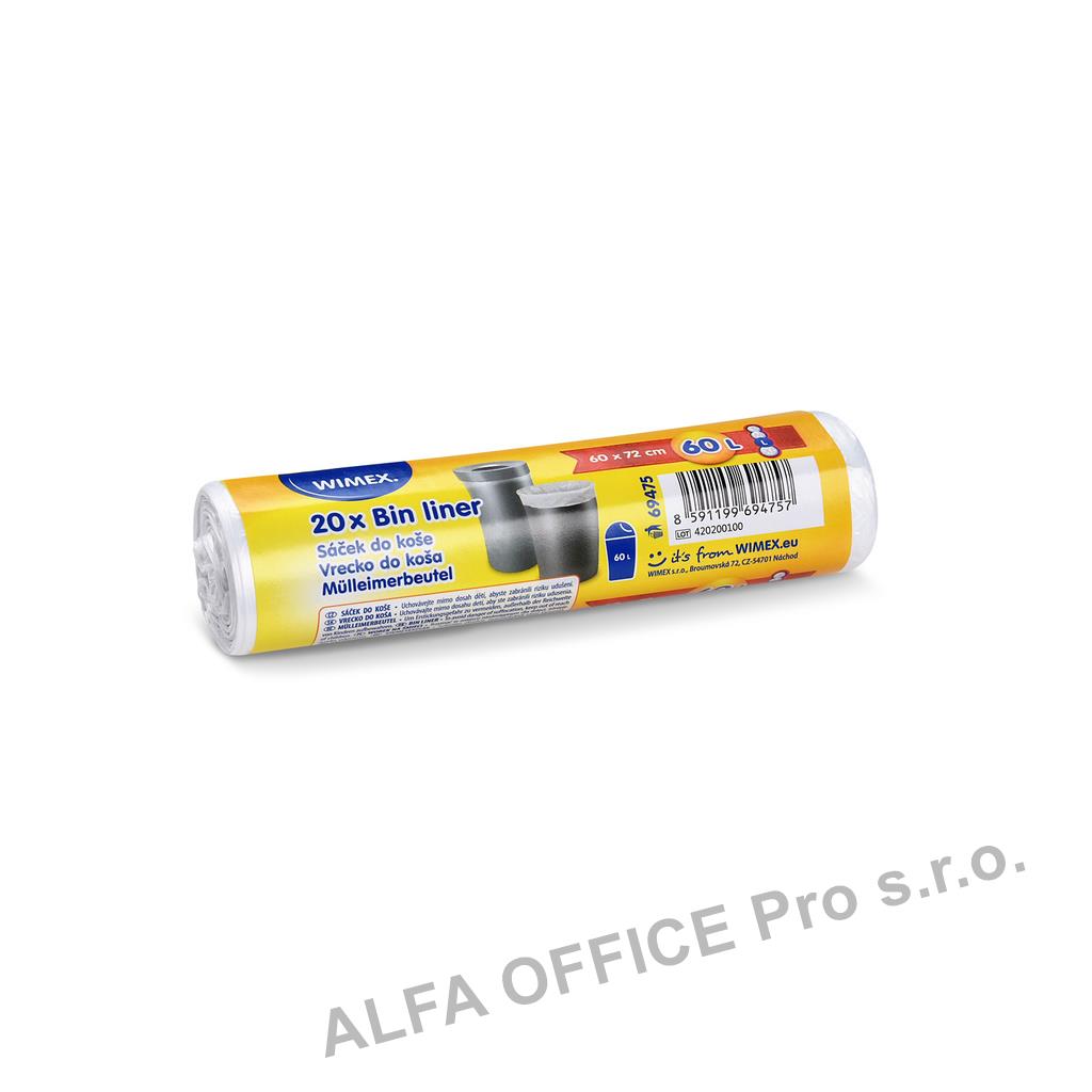 Pytle do koše Wimex - 60x72cm / 60l / 10my / 20ks / transparentní