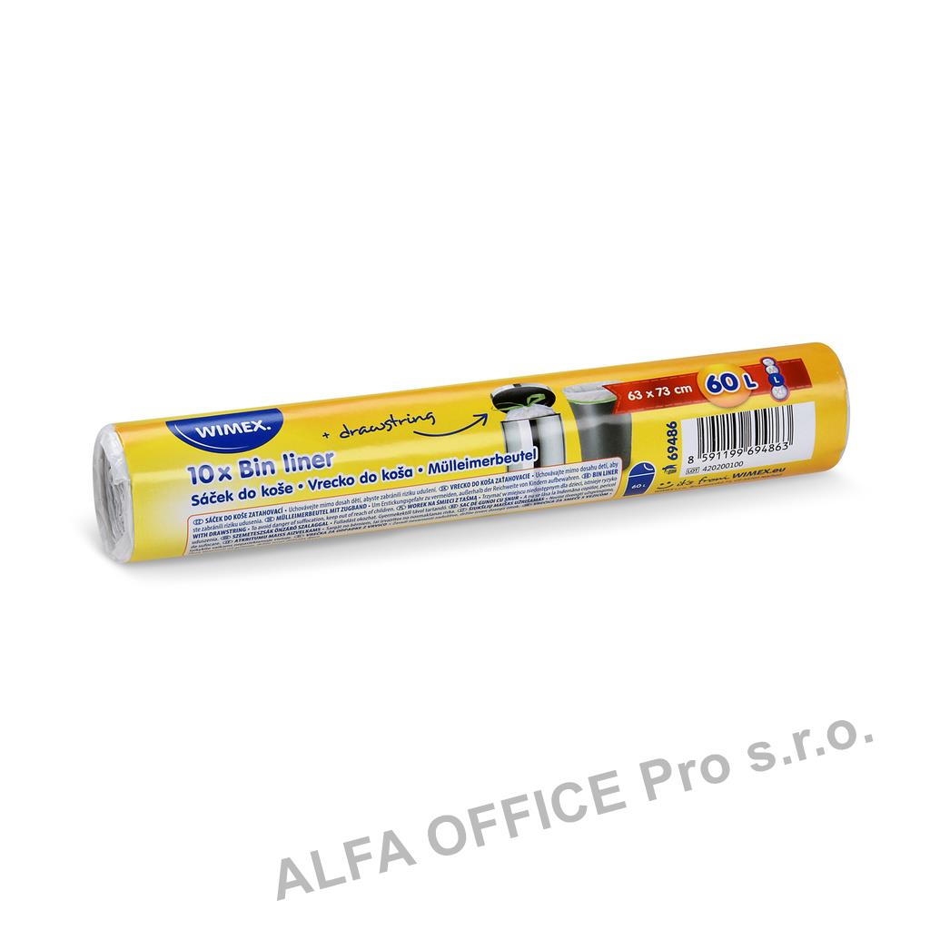 Pytle do koše Wimex stahovací - 63x73cm / 60l / 10ks / transparentní