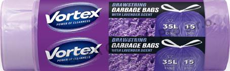 Pytle do koše Vortex stahovací - 55x80 cm / 35l / 15ks / s vůní levandule