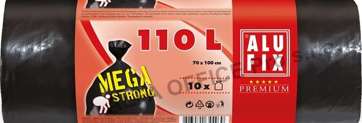 Pytle na odpad Alufix Premium Mega - 70x100cm / 110l / 74my / 10ks / černá