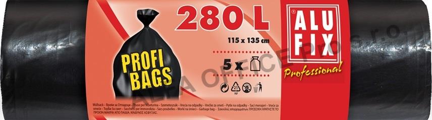 Pytle na odpad Alufix Premium - 115x135cm / 280l / 60my / 5ks / černá