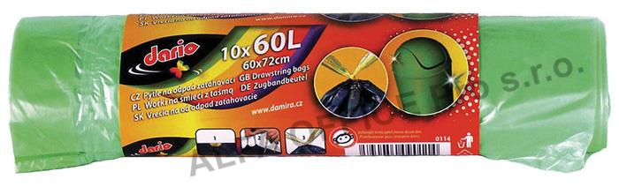 Pytle do koše Dario stahovací - 60x72cm / 60l / 13my / 10ks / zelená
