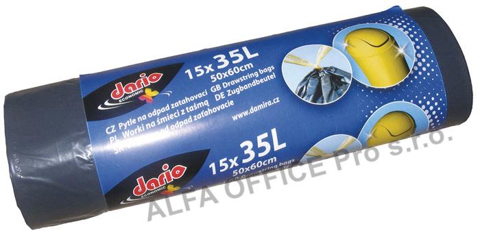 Pytle do koše Dario stahovací - 50x60cm / 35l / 17my / 15ks / černá