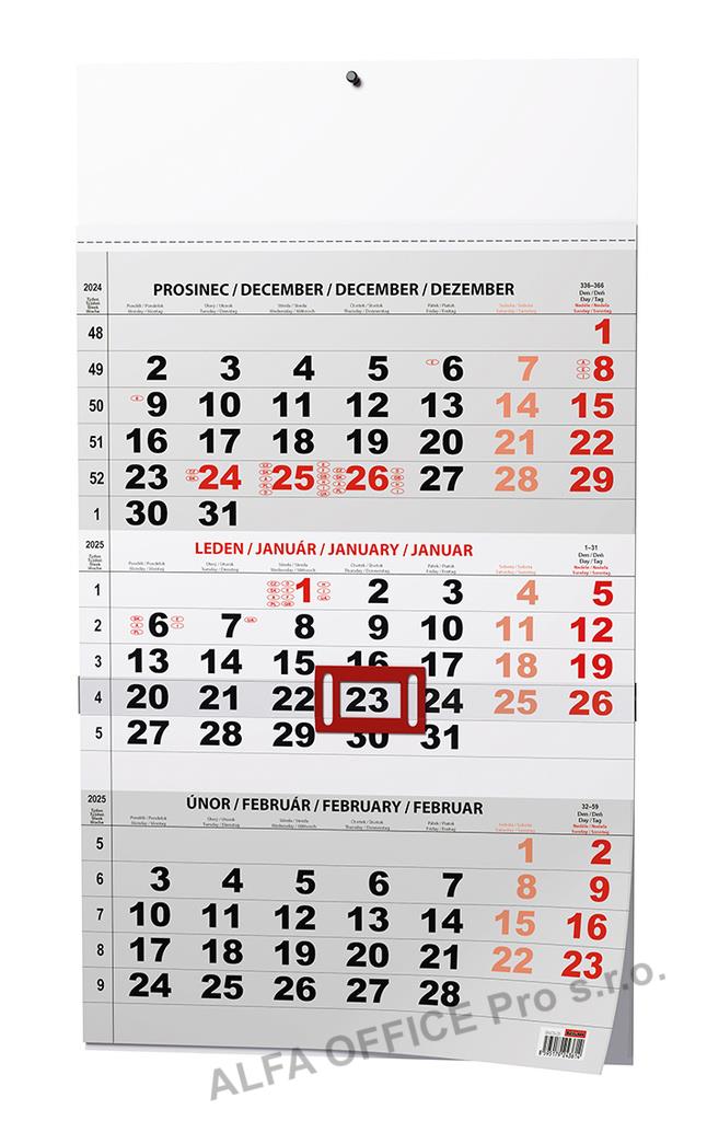 Kalendář nástěnný pracovní - tříměsíční šedý / BNC0