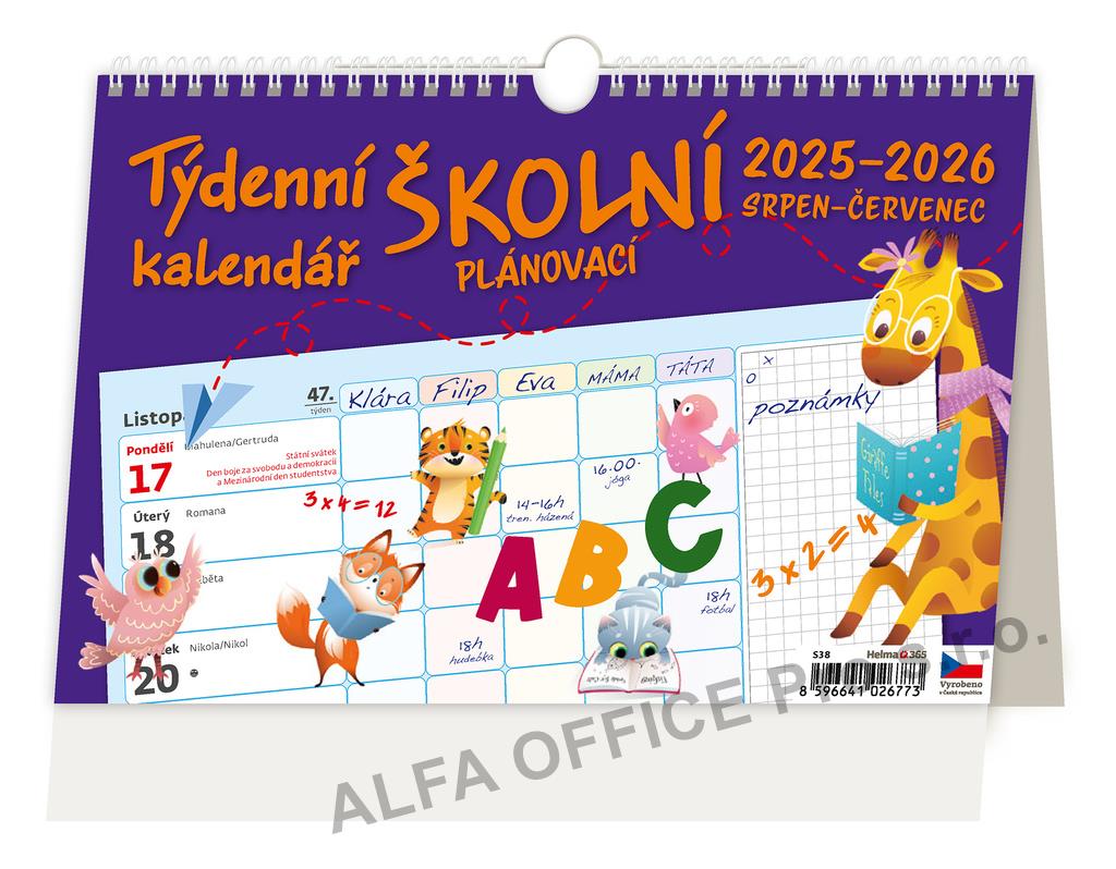 Kalendáře stolní PLÁNOVACÍ - školní týdenní / S38