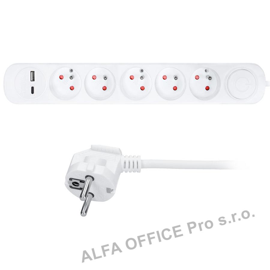 Prodlužovací přívody s USB A+C - 5 zásuvek / 3 m