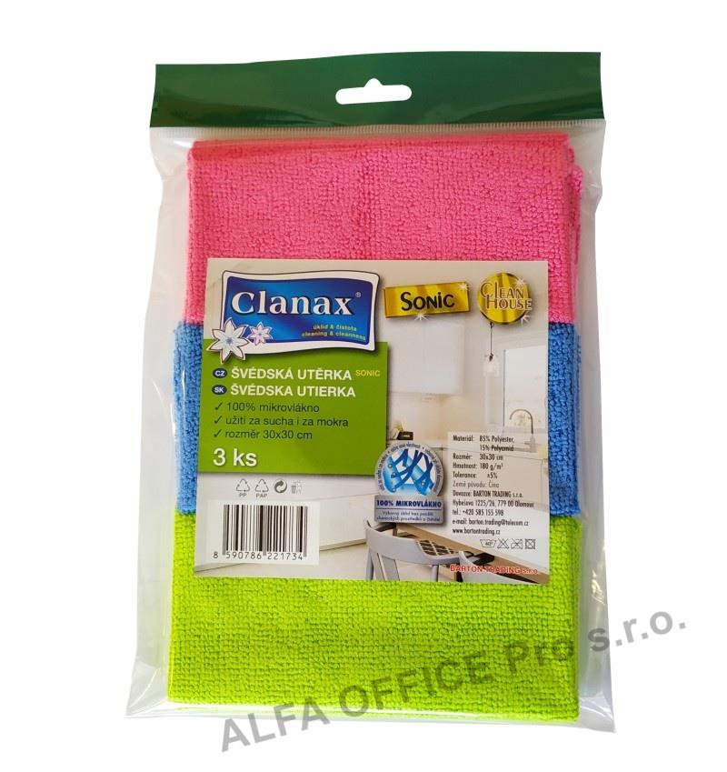 Švédské utěrky Clanax SONIC z mikrovlákna - 30 x 30 cm / 3 ks