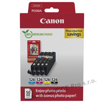 Canon originální ink CLI-526 CMYK, 4540B019, black/color, 4-pack C/M/Y/K + paper