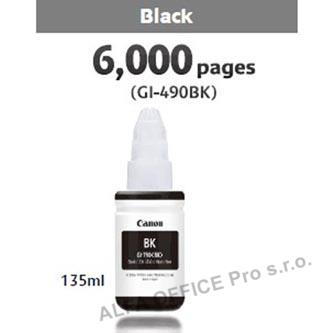 Canon originální ink GI-490 Bk, black, 6000str., 135ml, 0663C001, Canon PIXMA G1400, G2400