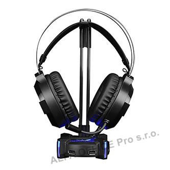  Podsvícený stojan na sluchátka HZ-04, 4x USB 3.0 HUB, černý, Marvo 