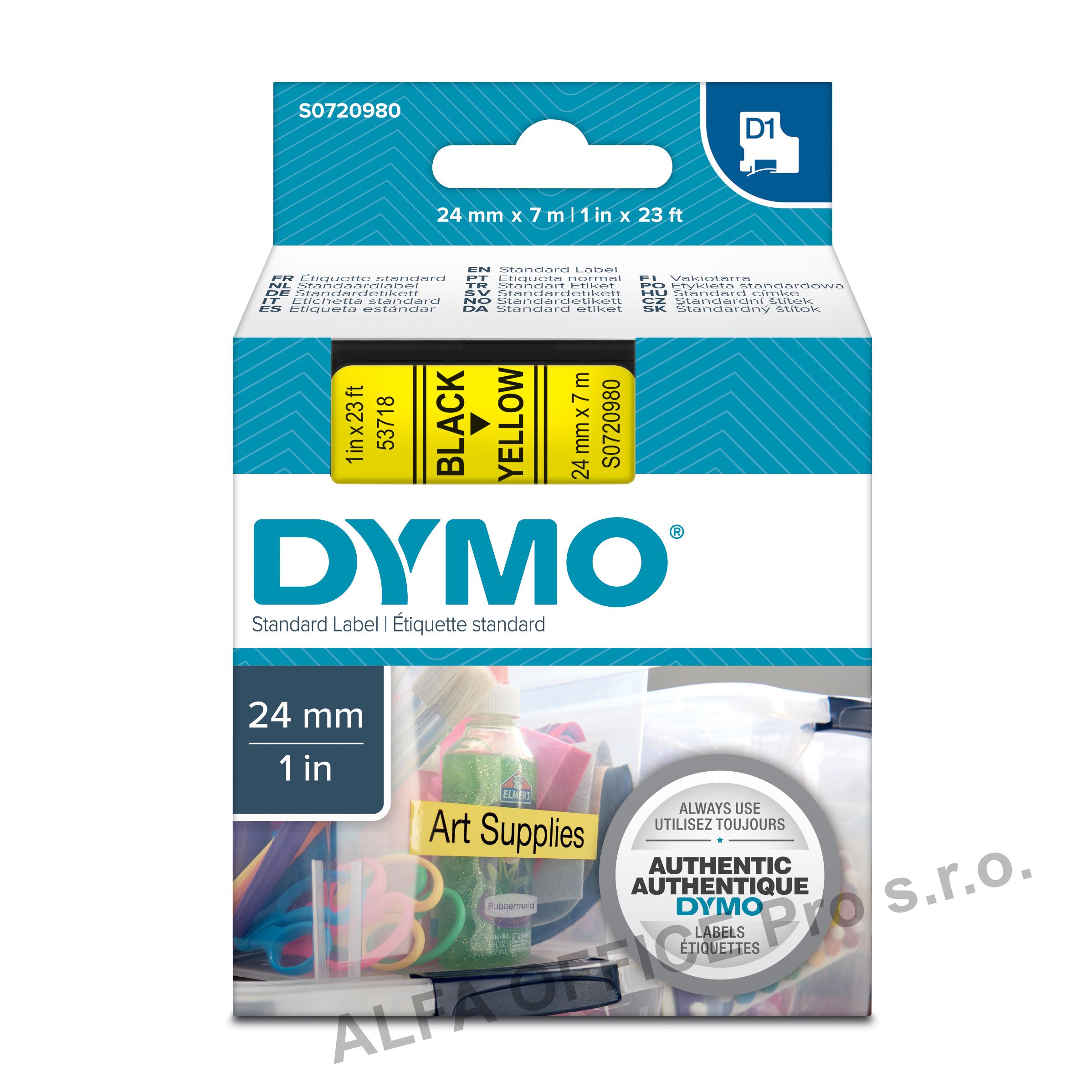 Pásky D1 standardní - 24 mm x 7 m / černý tisk / žlutá páska